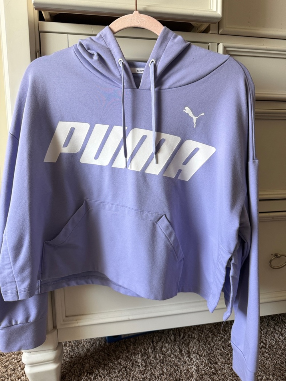 Puma Lavender Cropped Hoodie with White Logo